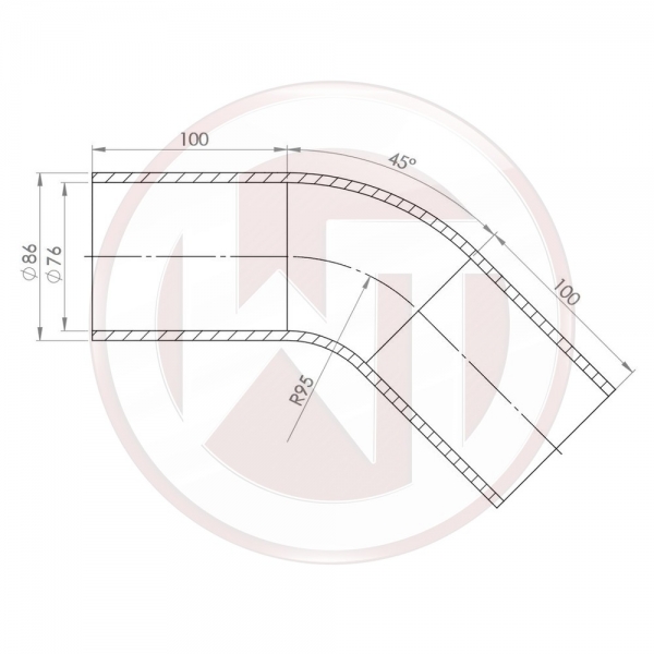 Ø76mm Silikonschlauch 45° Bogen schwarz