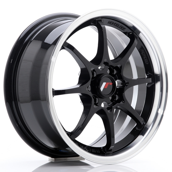 JR Wheels JR5 15x7 ET35 4x100 Gloss Black Machined Lip